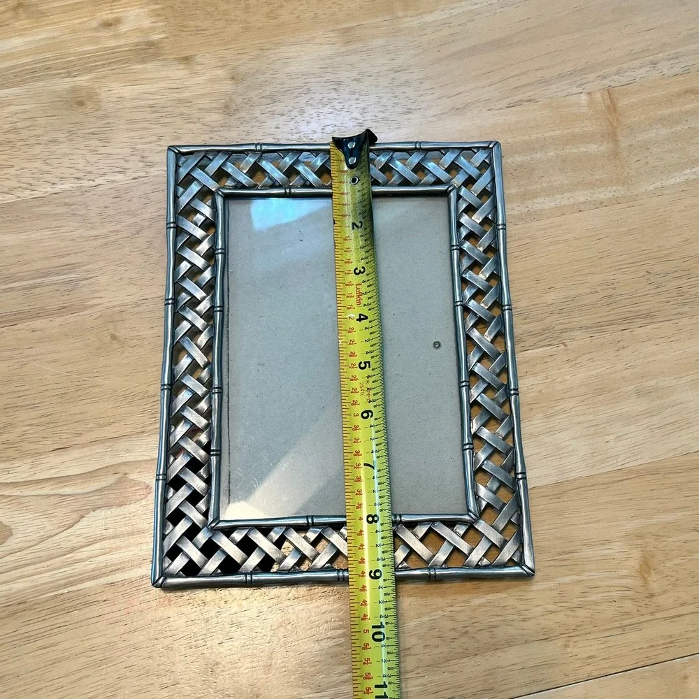 Vtg Sixtrees Pewter Lattice Weave Bamboo Edge 5x7 Metal Picture Frame Silver